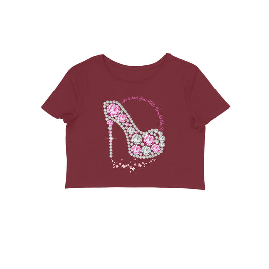 Female Round Neck Half Sleeve - Diamond Heels Crop Top
