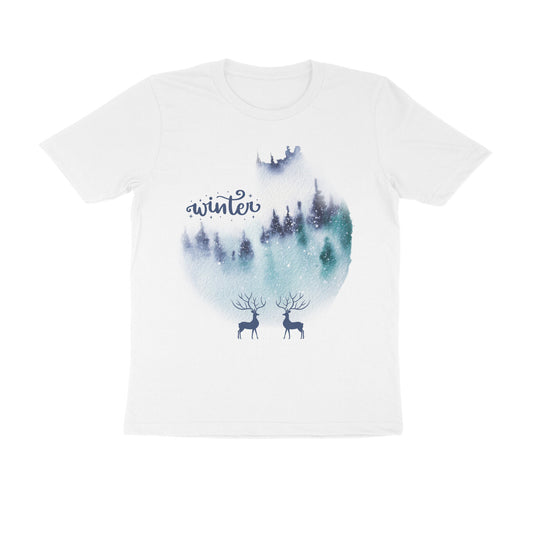 Unisex Round Neck Half Sleeve - Misty Winter Forest T-shirt