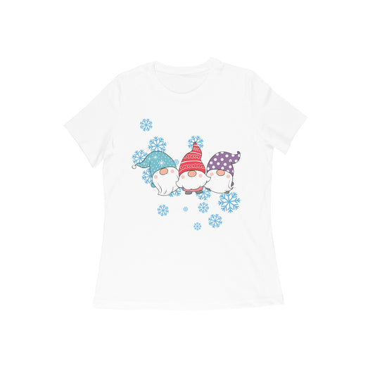 Women Half Sleeves Round Neck - Snowflakes T-shirt