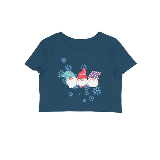 Female Round Neck Half Sleeves - Snowflakes Crop Top
