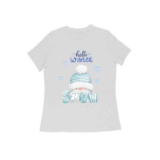 Female Round Neck Half Sleeves - Hello Winter T-shirt