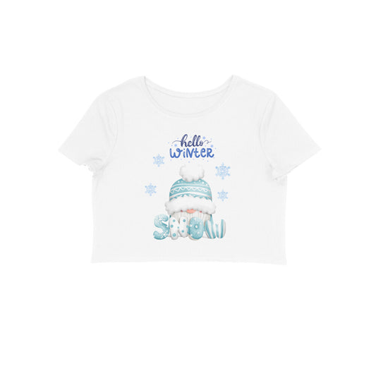 Female Round Neck Half Sleeves - Hello Winter Crop Top